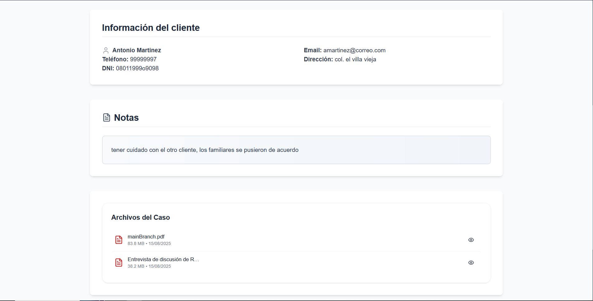 Temis case detail page