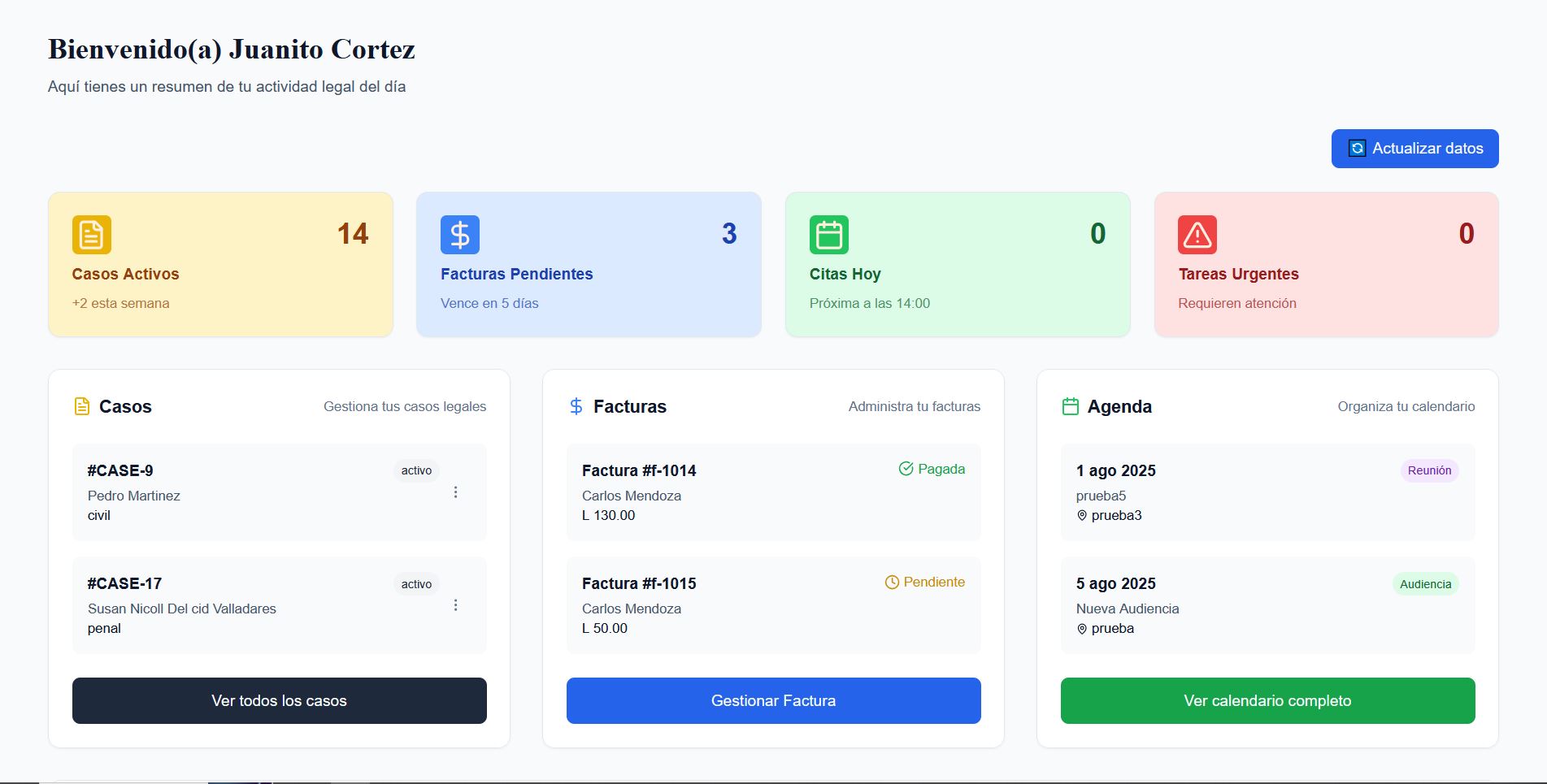 Temis main dashboard