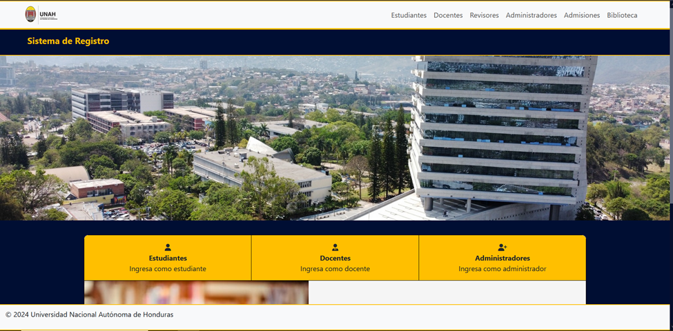 UNAH SIS backoffice system landing page
